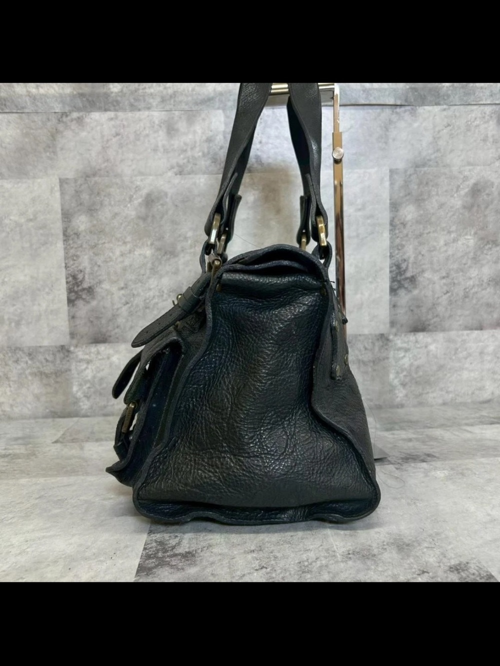 Mulberry Black Pebbled Leather Buckle Satchel with Brass Hardware - Picture 7 of 11